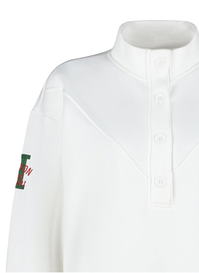 trendyol - Thick Inner Fleece Embroidery and Button Detail High Neck Oversize Knitted Sweatshirt - Image 1
