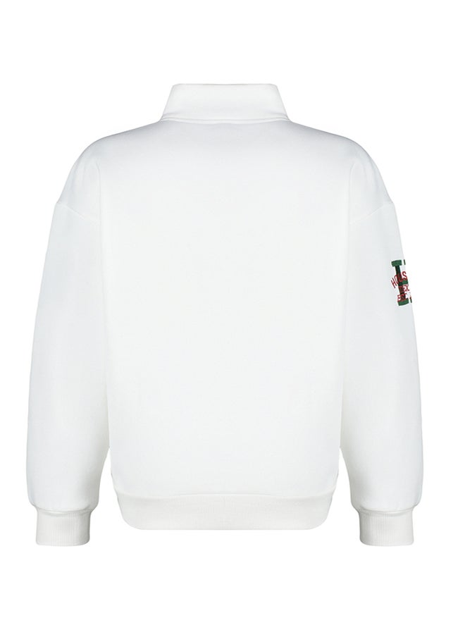 trendyol - Thick Inner Fleece Embroidery and Button Detail High Neck Oversize Knitted Sweatshirt - Image 1