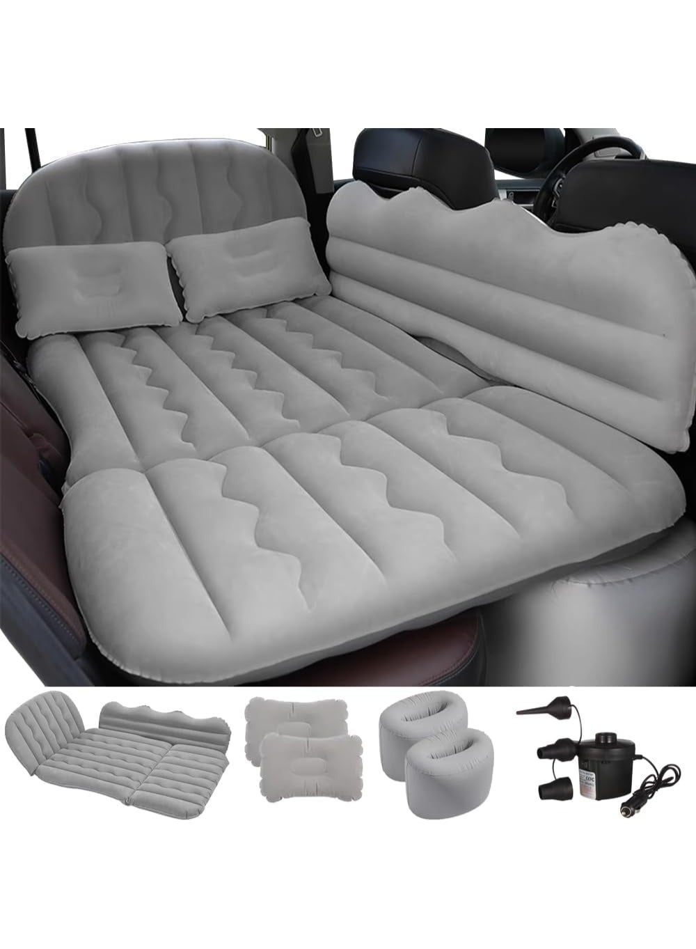 FALAHOM Car Inflatable Air Mattress Bed,Travel Mattress Bed with 2 Pillows&Air-Pump for Back Seat,Universal Car Cushion Portable Floating Sleeping Pad for Hiking Camping,Ideal for Kids and Adults