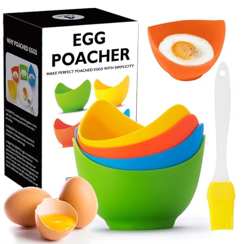 LTWQLing Poached Egg Cooker - Egg Poaching Cups, Non-Stick Silicone, Microwave & Stovetop, 4 Pack, BPA Free - Image 1