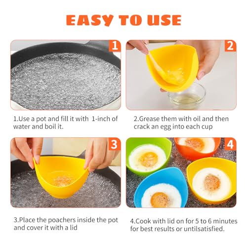 LTWQLing Poached Egg Cooker - Egg Poaching Cups, Non-Stick Silicone, Microwave & Stovetop, 4 Pack, BPA Free - Image 2