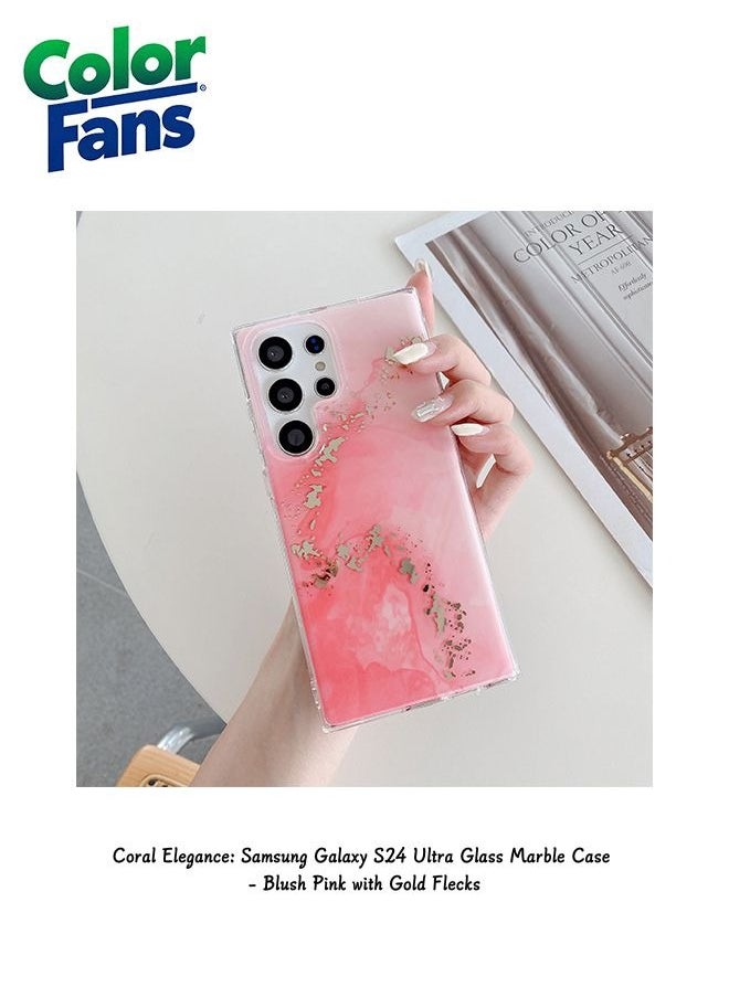 Color Fans Coral Elegance: Samsung Galaxy S24 Ultra Glass Marble Case - Blush Pink with Gold Flecks 