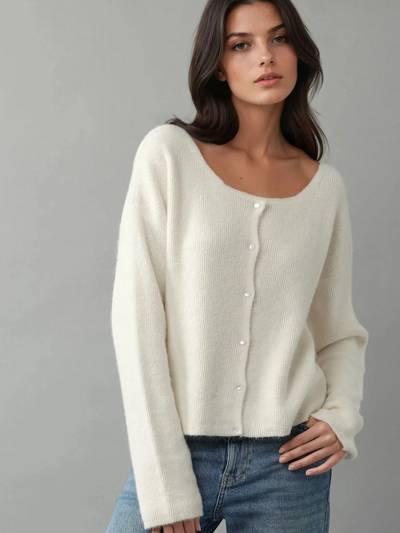 HICCUP Ultra Soft Crew Neck Buttoned Dual-use Cardigan