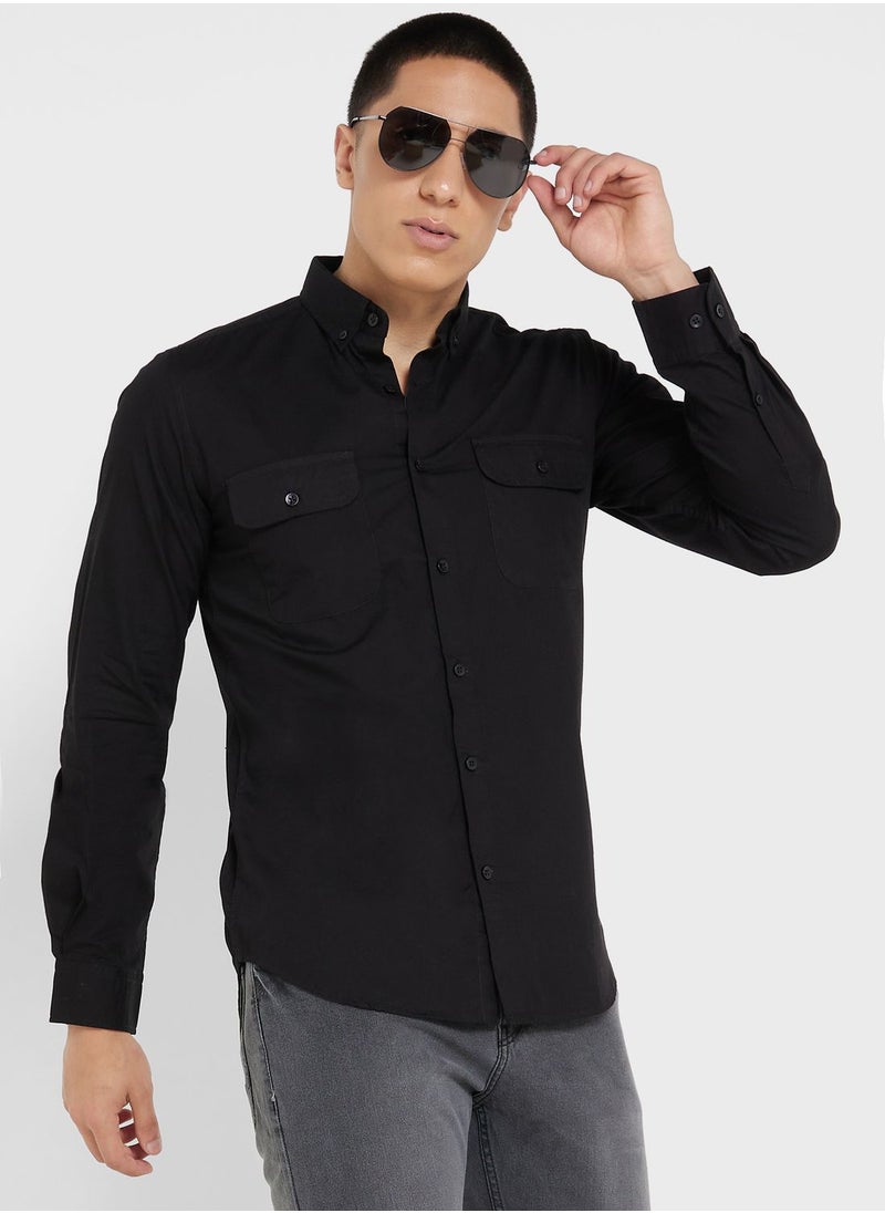 Seventy Five - Pure Cotton Casual Double Pocket Shirt - Image 1