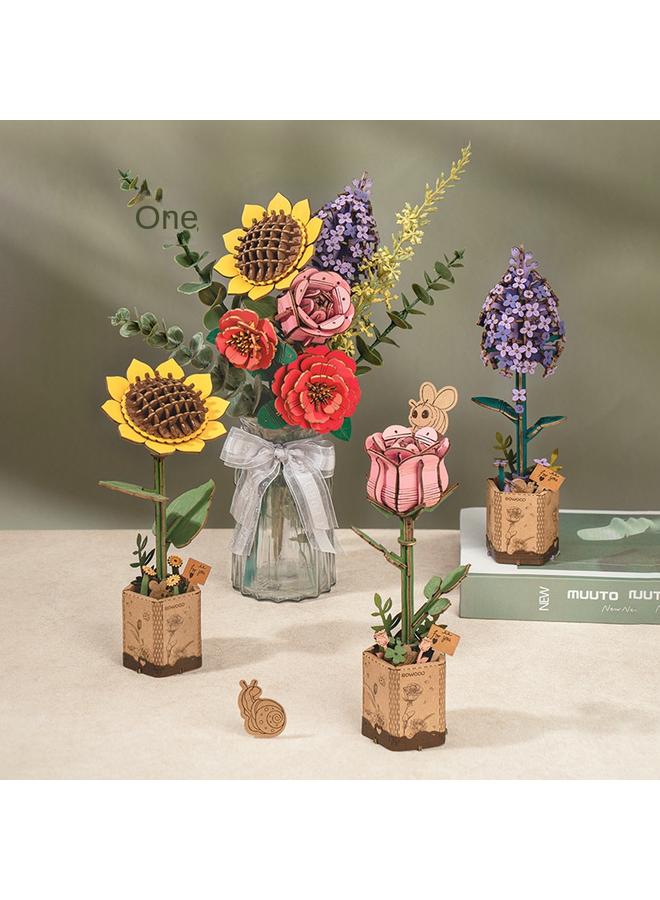 Bluejw Ruoyi Ruoke Wooden Flower Building Blocks Flower Assembled Ornaments Decorative Educational Toys For Girls And Boys DIY Tanabata Gift - Image 5