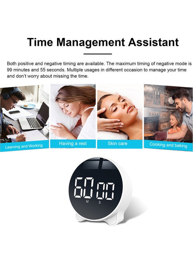 Digital Clock Timer With Large LED Display White 10.40x4.30x8.80cm