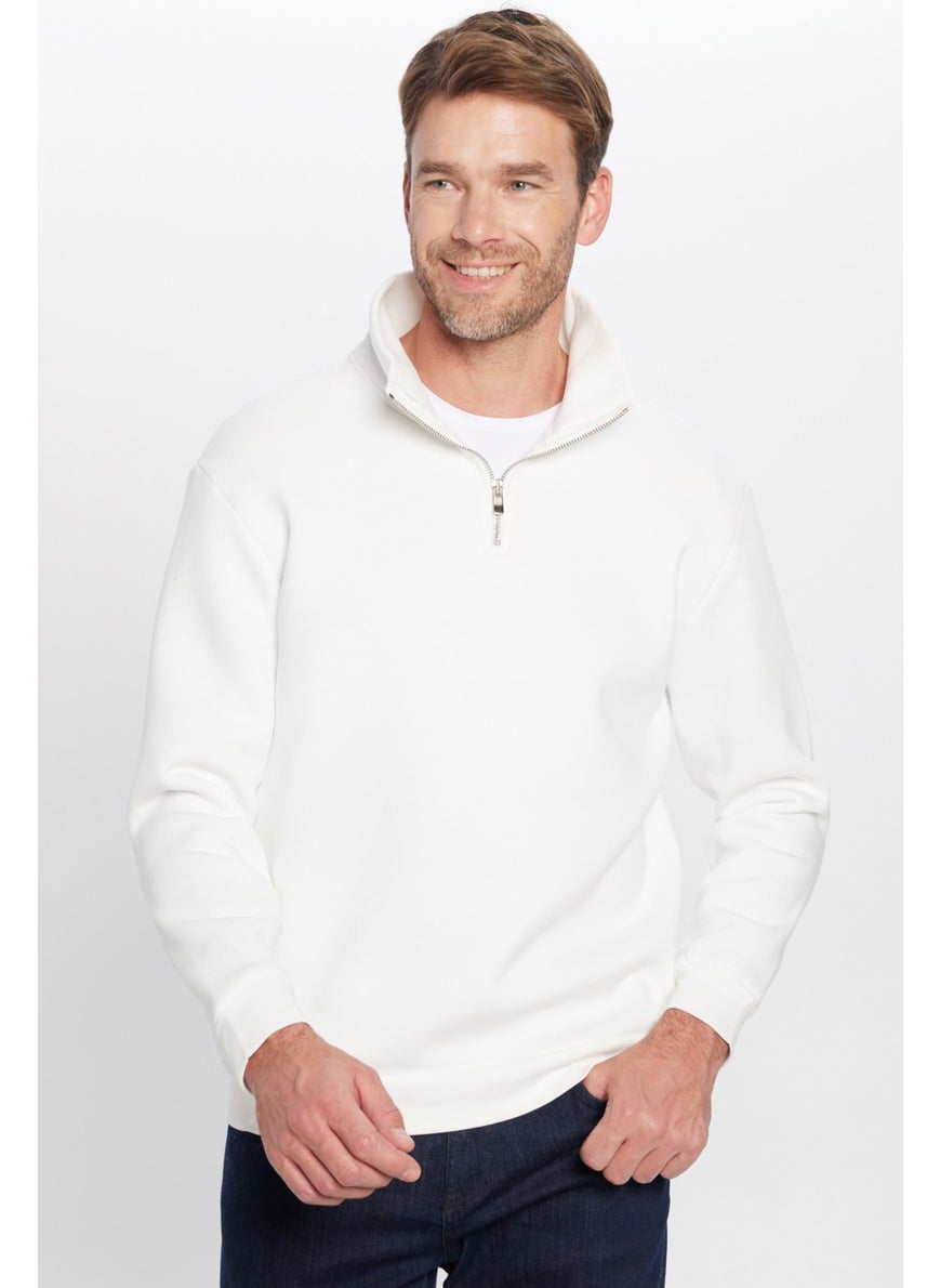 Relax Fit Comfortable Cut Cotton Fleece Lined Half Zipper White Stand Collar Sweatshirt - pzsku/Z02D981302C8B0B9927CEZ/45/_/1741257181/6f3107bd-31d5-485f-9ef5-2d760c76e7a4