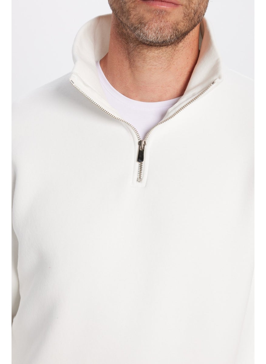 Relax Fit Comfortable Cut Cotton Fleece Lined Half Zipper White Stand Collar Sweatshirt - pzsku/Z02D981302C8B0B9927CEZ/45/_/1741257211/e199b16e-f72a-4395-9230-ac3956978d79