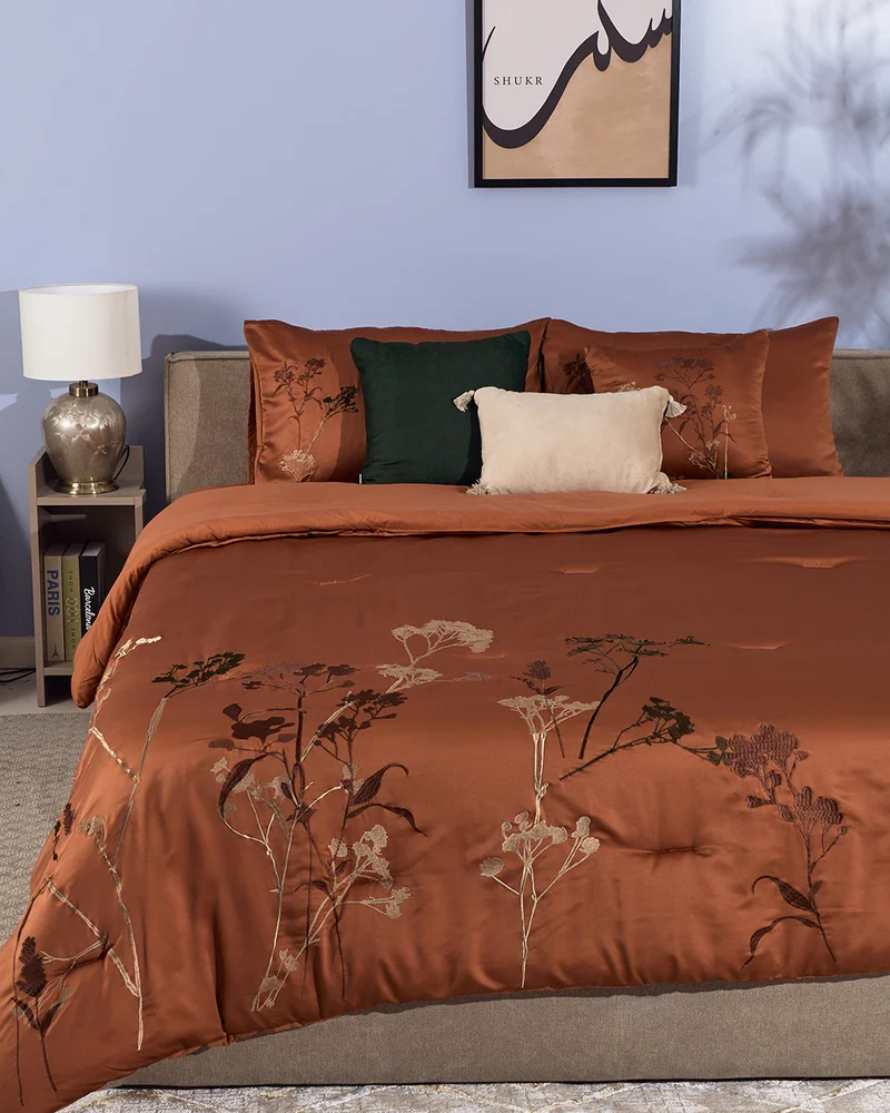 REDTAG Beige Floral Embroidery Comforter Set(260 x 240 cm)