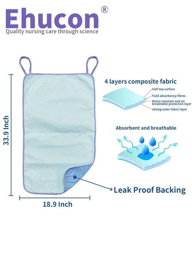 Wheelchair Highly Absorbent Incontinence Pad for Elderly Waterproof Pads, 4-Layer Soft Washable and Reusable Seat Pad with Two Loop Handles, 18.9"X33.9" (Pack of 2 Count)