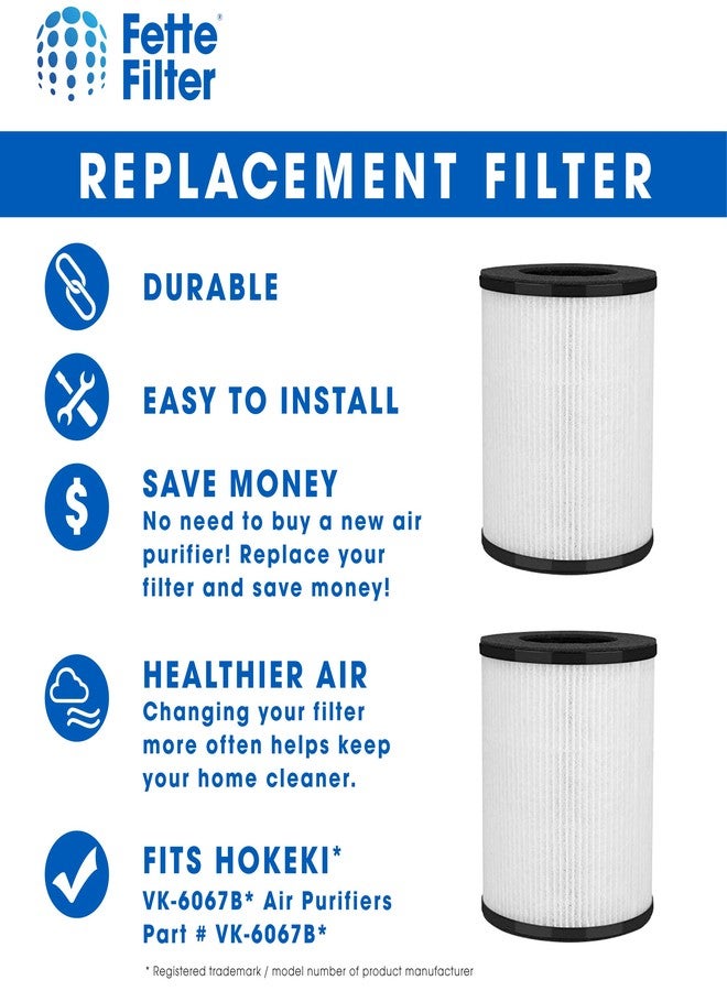 Fette Filter - VK-6067B H13 True HEPA Filters Compatible with HOKEKI VK-6067B & Vremi True Hepa Air Purifiers H13 with Activated Carbon- Pack of 2 (VK6067B) - Image 4