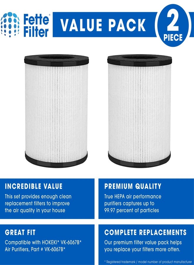 Fette Filter - VK-6067B H13 True HEPA Filters Compatible with HOKEKI VK-6067B & Vremi True Hepa Air Purifiers H13 with Activated Carbon- Pack of 2 (VK6067B) - Image 2