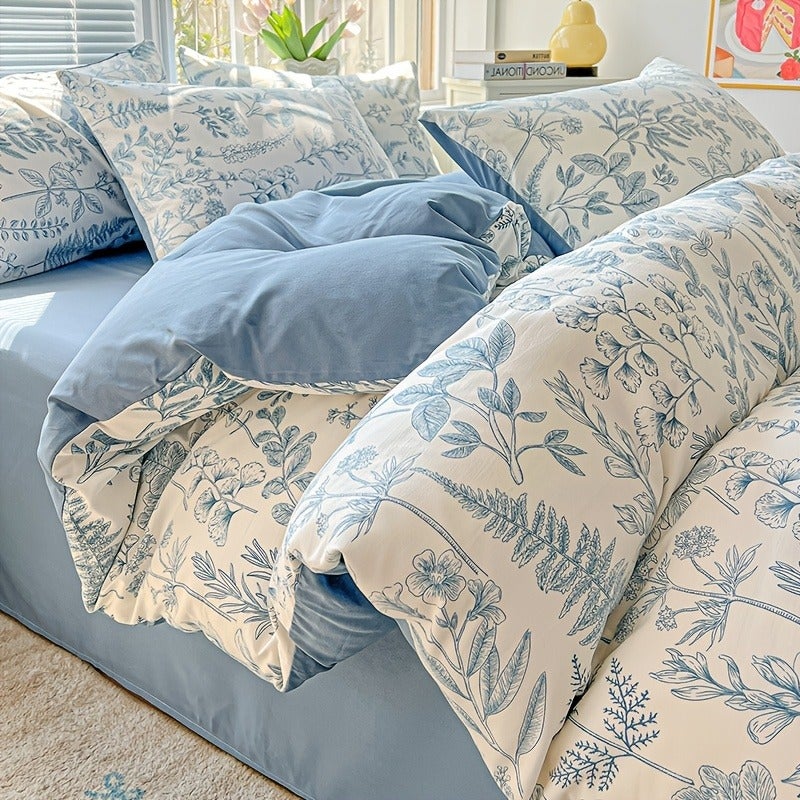 bedding: 1 Printed Duvet Cover + 2 Pillowcases + 1 Bed Sheet, Wrinkle-Textured All-Season Bedding (Excluding Pillow And Duvet Inserts) - Image 2