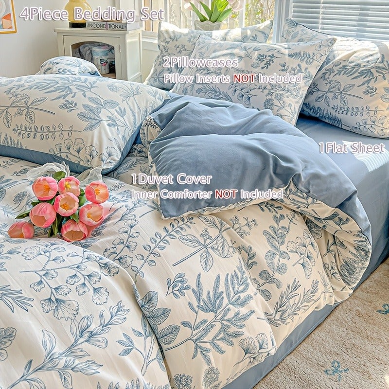 bedding: 1 Printed Duvet Cover + 2 Pillowcases + 1 Bed Sheet, Wrinkle-Textured All-Season Bedding (Excluding Pillow And Duvet Inserts) - Image 1