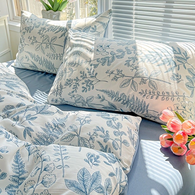 bedding: 1 Printed Duvet Cover + 2 Pillowcases + 1 Bed Sheet, Wrinkle-Textured All-Season Bedding (Excluding Pillow And Duvet Inserts) - Image 4