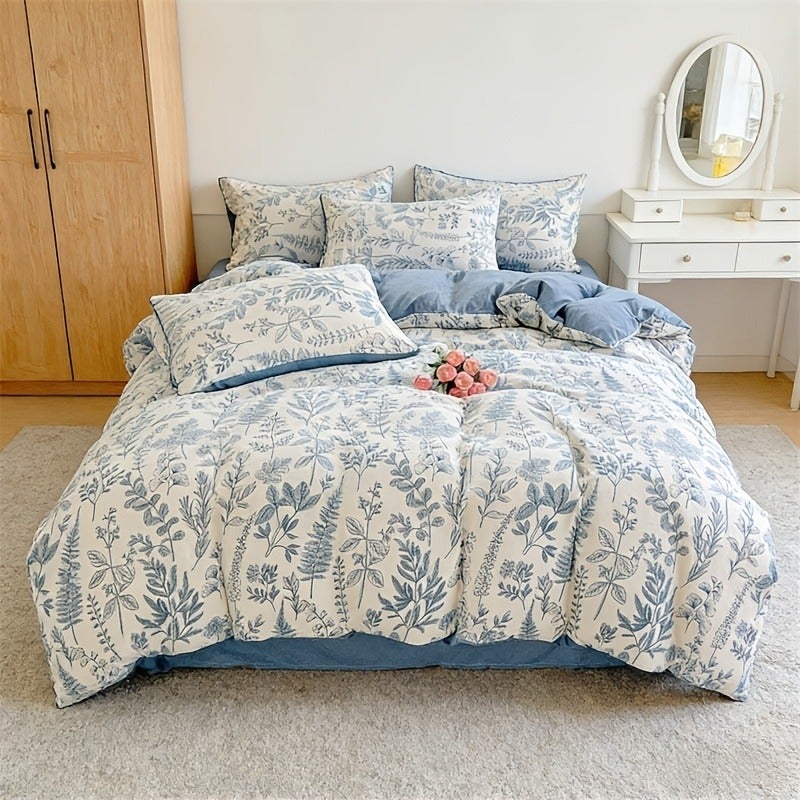 bedding: 1 Printed Duvet Cover + 2 Pillowcases + 1 Bed Sheet, Wrinkle-Textured All-Season Bedding (Excluding Pillow And Duvet Inserts) - Image 5