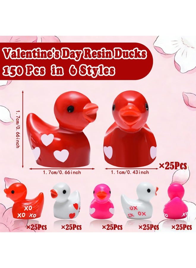 PAPPYN-A 150 Pcs Valentine's Day Resin Mini Ducks Red Pink White Heart Valentines Day Tiny Resin Animals Bulk Miniature Figures for Micro Garden Landscape Decoration DIY Craft Party Favors - Image 2