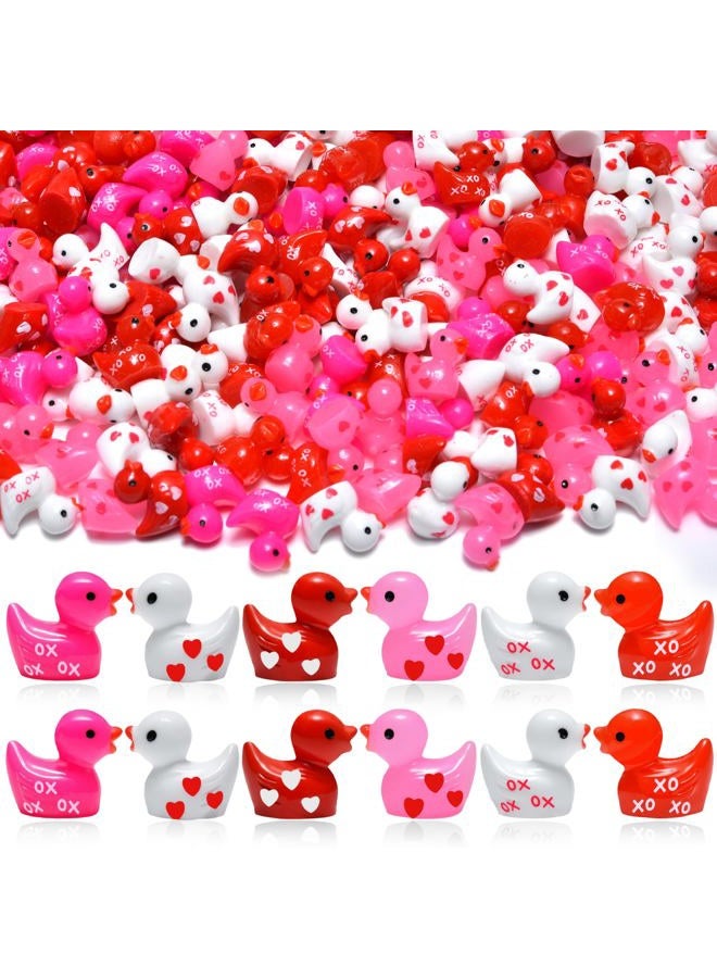 PAPPYN-A 150 Pcs Valentine's Day Resin Mini Ducks Red Pink White Heart Valentines Day Tiny Resin Animals Bulk Miniature Figures for Micro Garden Landscape Decoration DIY Craft Party Favors - Image 1