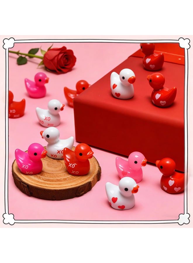 PAPPYN-A 150 Pcs Valentine's Day Resin Mini Ducks Red Pink White Heart Valentines Day Tiny Resin Animals Bulk Miniature Figures for Micro Garden Landscape Decoration DIY Craft Party Favors - Image 5