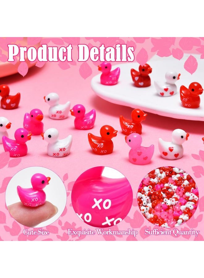 PAPPYN-A 150 Pcs Valentine's Day Resin Mini Ducks Red Pink White Heart Valentines Day Tiny Resin Animals Bulk Miniature Figures for Micro Garden Landscape Decoration DIY Craft Party Favors - Image 3
