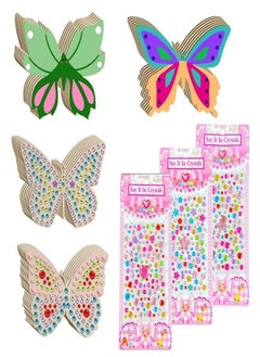 28 Piece Butterfly Craft Set, Butterflies Wooden Craft Set, Butterflies for Painting with Watercolour Pen, Gemstone Stickers, Wooden Craft Sets for Children, Girls, DIY Painting Decoration