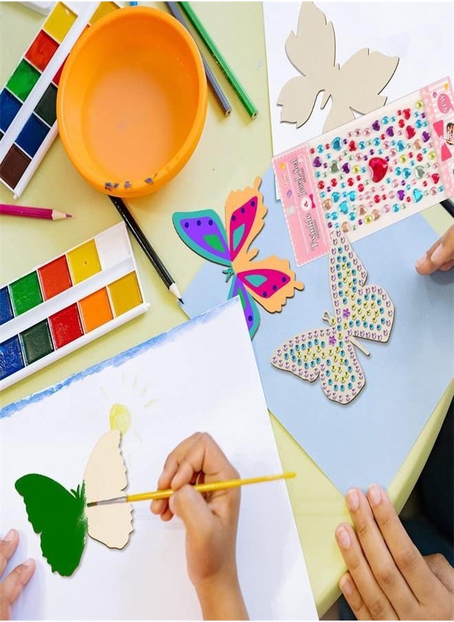 Generic - 28 Piece Butterfly Craft Set, Butterflies Wooden Craft Set, Butterflies for Painting with Watercolour Pen, Gemstone Stickers, Wooden Craft Sets for Children, Girls, DIY Painting Decoration - Image 1