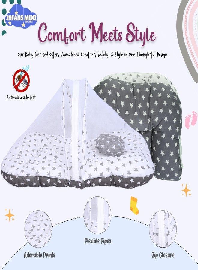 Infans Mini Baby Bedding Set for New Born Baby Sleeping Bag, Mosquito Net Bed Suitable Upto 6 Months Babies (Star Grey) - Image 3