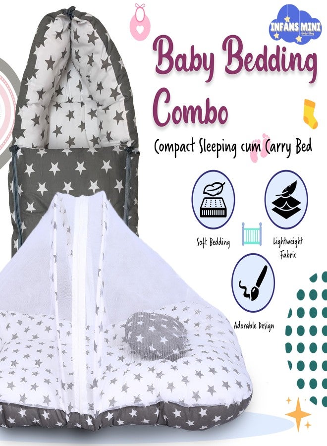 Infans Mini Baby Bedding Set for New Born Baby Sleeping Bag, Mosquito Net Bed Suitable Upto 6 Months Babies (Star Grey) - Image 2