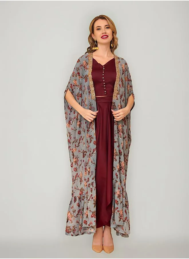 إكستاسي Floral Printed Cape Dress Set