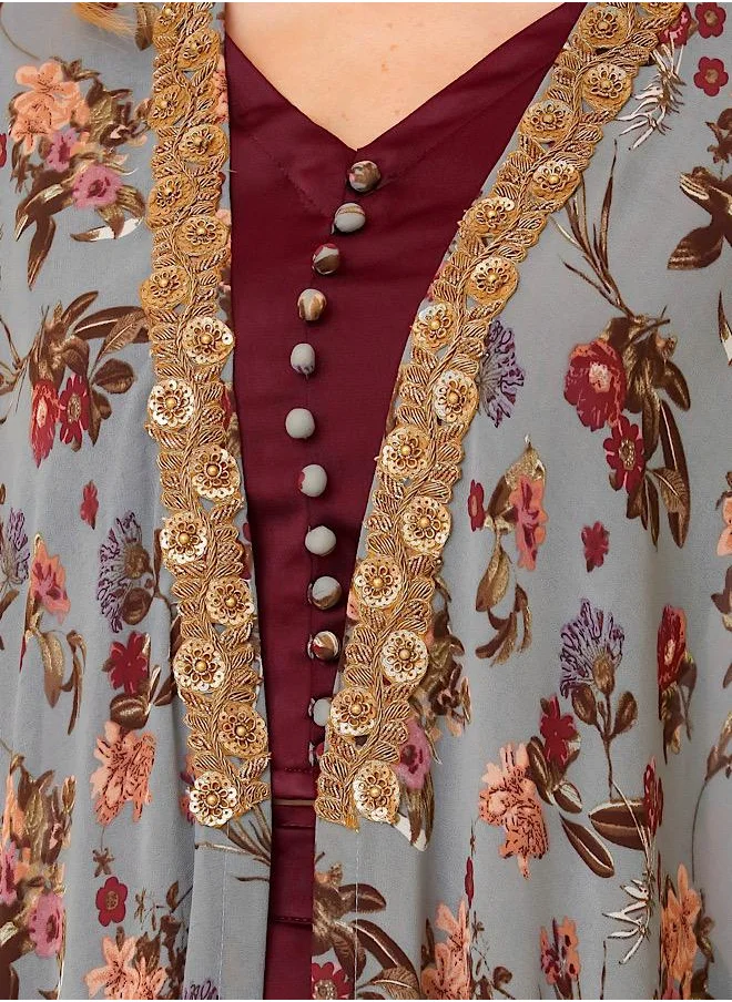 إكستاسي Floral Printed Cape Dress Set