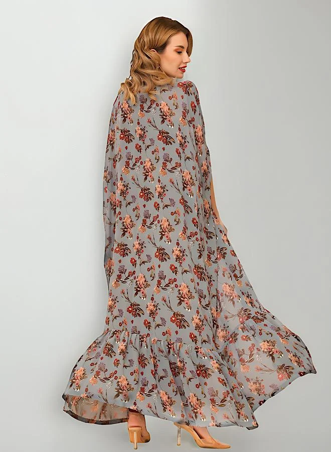 إكستاسي Floral Printed Cape Dress Set