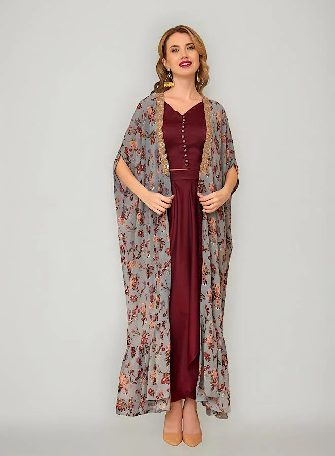 إكستاسي Floral Printed Cape Dress Set
