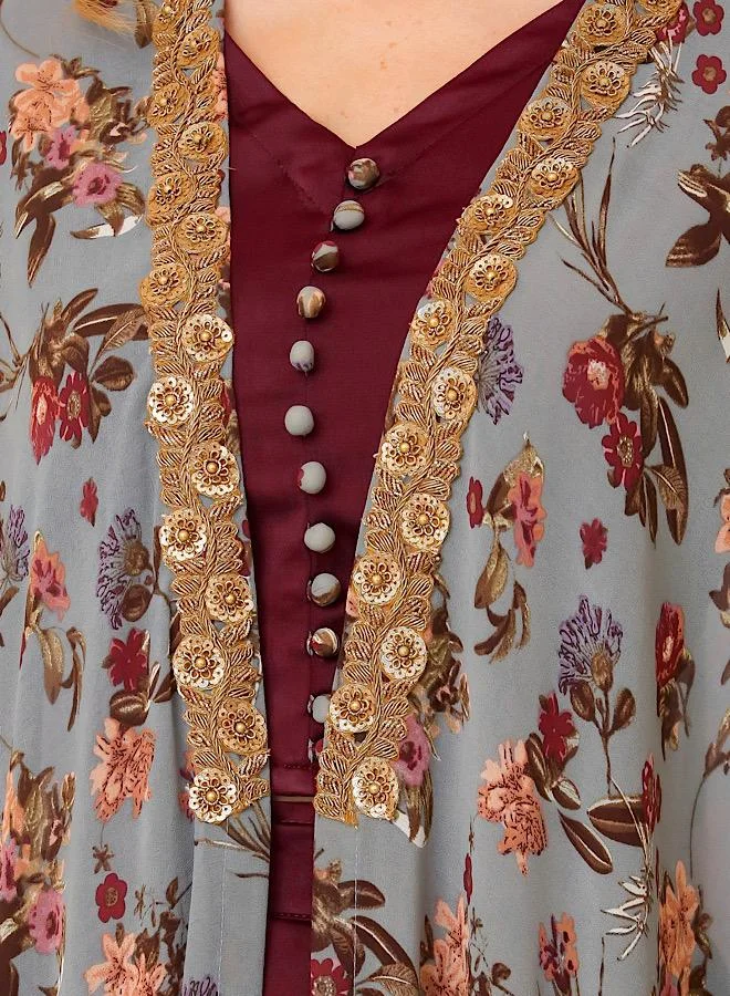 إكستاسي Floral Printed Cape Dress Set
