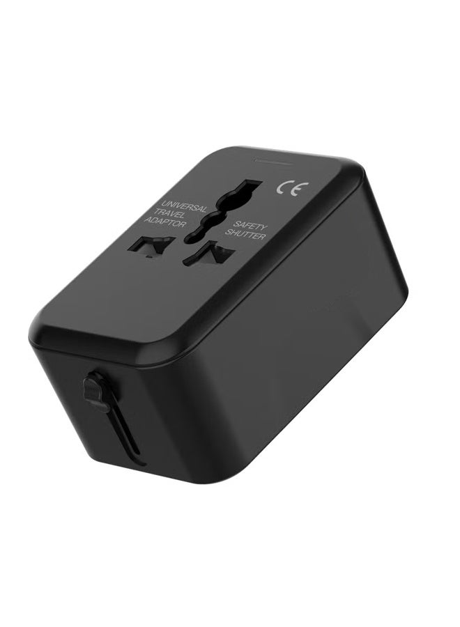Travel Adapter,Worldwide All in One Universal Power Plug Adapter with Dual USB Ports for USA EU UK AUS Cell Phone Laptop (SKT-HHT904-4U2C-Black)