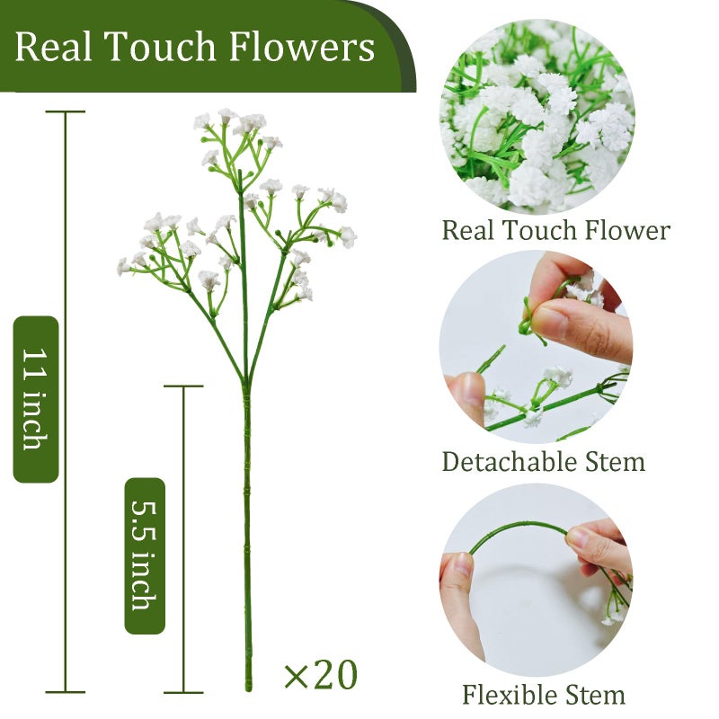 Cherica 20 Pcs Real Touch Babys Breath Artificial Flowers, White Fake Flowers Baby Breath Flowers Artificial Bulk with Stems Decorations for Vase Wedding Party Garden Home Decor Centerpiece Arrangements - Image 4