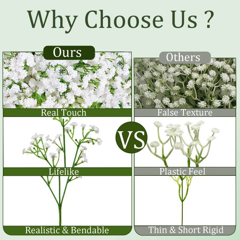 Cherica 20 Pcs Real Touch Babys Breath Artificial Flowers, White Fake Flowers Baby Breath Flowers Artificial Bulk with Stems Decorations for Vase Wedding Party Garden Home Decor Centerpiece Arrangements - Image 2