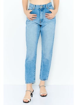 Women Regular Fit High Rise Straight Leg Washed Jeans, Blue