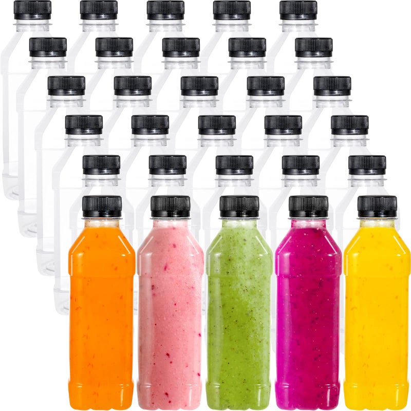 WUWEOT 30 Pack Plastic Juice Bottle 12 Oz Clear Empty Milk Bottles Reusable Bulk Beverage Containers with Tamper Evident Caps Lids