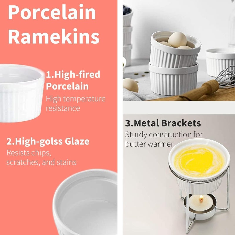 Luvan 4 قطع سخانات زبدة، سخانات زبدة للمأكولات البحرية مع 20 شمعة صغيرة، مجموعة سخانات زبدة خزفية للشوكولاتة أو الجبنة، فوندو - آمنة في غسالة الصحون، آمنة في الميكروويف، آمنة في الفرن - Image 3