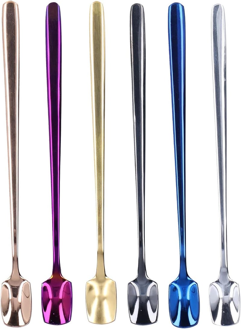 6 Pcs Dessert Spoon Set, 15cm 304 Stainless Steel, Thickened Long Handle, Multi - Color Spoons - Smooth Burr - Free Design, Multi - Purpose for Ice Cream and Mixing - Image 1