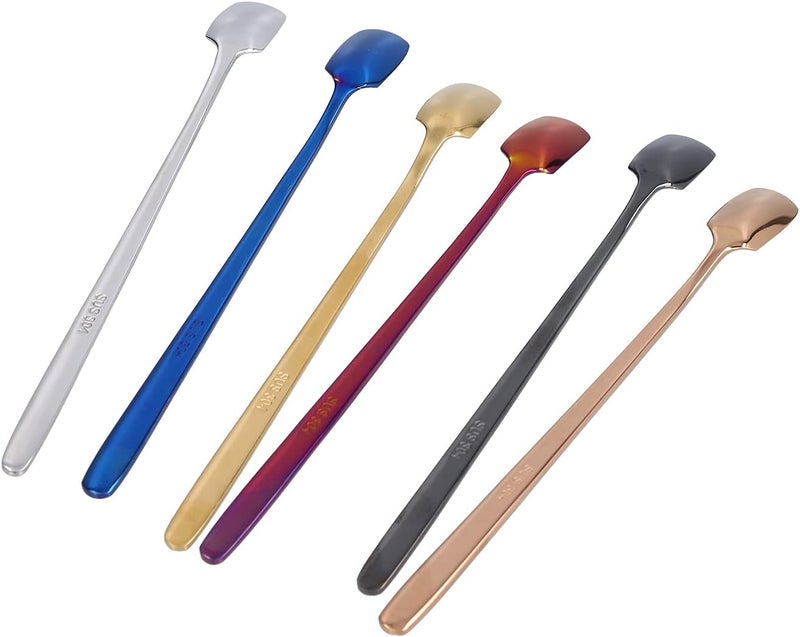 6 Pcs Dessert Spoon Set, 15cm 304 Stainless Steel, Thickened Long Handle, Multi - Color Spoons - Smooth Burr - Free Design, Multi - Purpose for Ice Cream and Mixing - Image 5
