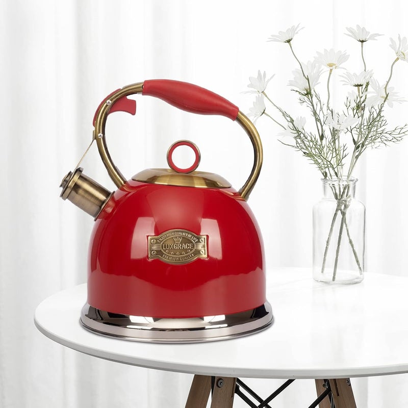 LUXGRACE Tea Kettle, Stovetop Whistling Teapot, Stainless Steel, Black, 3.0-Quart - Image 3