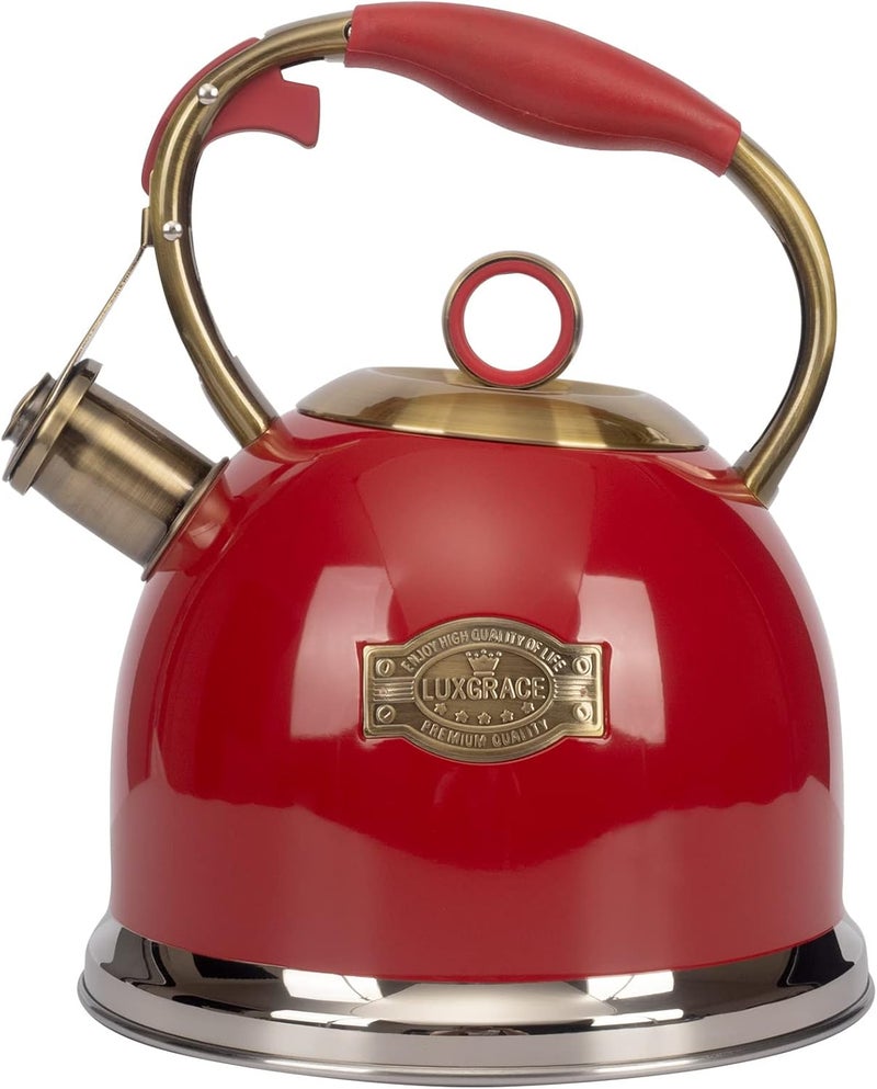 LUXGRACE Tea Kettle, Stovetop Whistling Teapot, Stainless Steel, Black, 3.0-Quart - Image 1