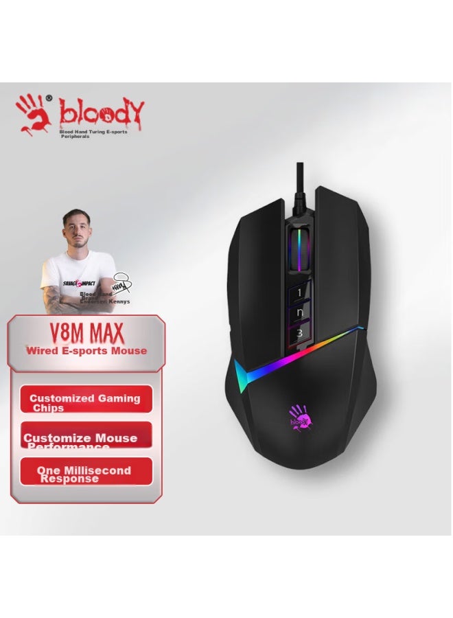 A4tech V8mmax Blood Hand Phantom Gaming Mouse Wired, Macro Programming Mechanical Laptop Desktop Computer Pubg Cf League Of Legends Large Hand Mouse, Black - Image 1