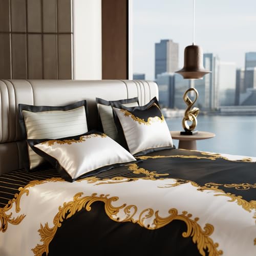 Stoa Paris 300TC UltraSatin Super Size Bedsheet with 4 Pillow Covers, 274cm x 274cm Ideal for King & Double Bed, Gentle on Skin & Hair, Fade & Wrinkle Resistant, Quick Dry, Baroque - Cream, Gold - Image 3