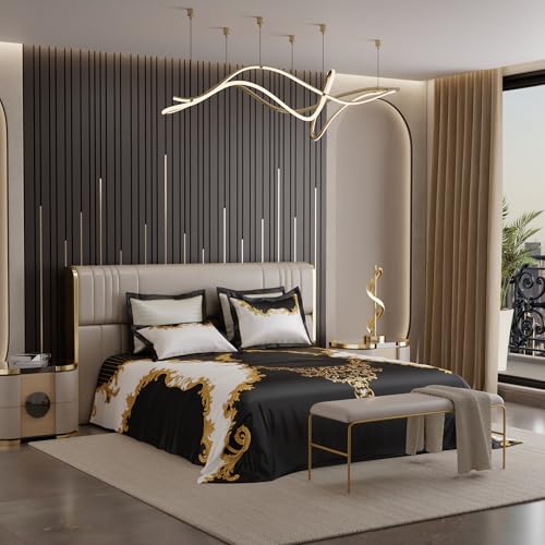Stoa Paris 300TC UltraSatin Super Size Bedsheet with 4 Pillow Covers, 274cm x 274cm Ideal for King & Double Bed, Gentle on Skin & Hair, Fade & Wrinkle Resistant, Quick Dry, Baroque - Cream, Gold - Image 4