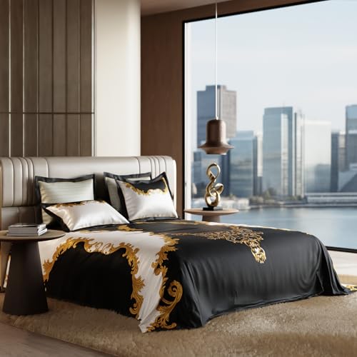 Stoa Paris 300TC UltraSatin Super Size Bedsheet with 4 Pillow Covers, 274cm x 274cm Ideal for King & Double Bed, Gentle on Skin & Hair, Fade & Wrinkle Resistant, Quick Dry, Baroque - Cream, Gold - Image 5