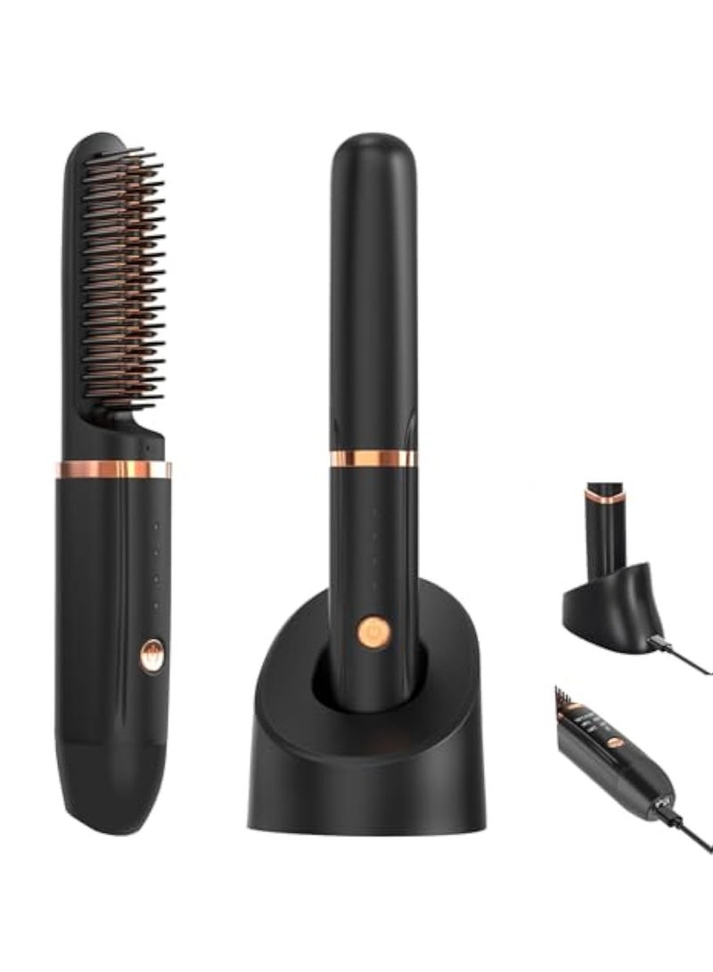 Zikra Hair Straightener, Cordless Hair Straighteners Brush, Portable Mini Straightening Comb, Beard Straightener Brush Heats Up Quickly, USB-C Rechargeable, for Thin Straight Hair Styling, Lasting Result - Image 1