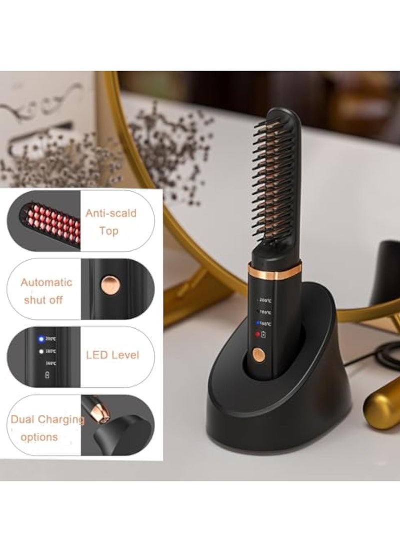 Zikra Hair Straightener, Cordless Hair Straighteners Brush, Portable Mini Straightening Comb, Beard Straightener Brush Heats Up Quickly, USB-C Rechargeable, for Thin Straight Hair Styling, Lasting Result - Image 3