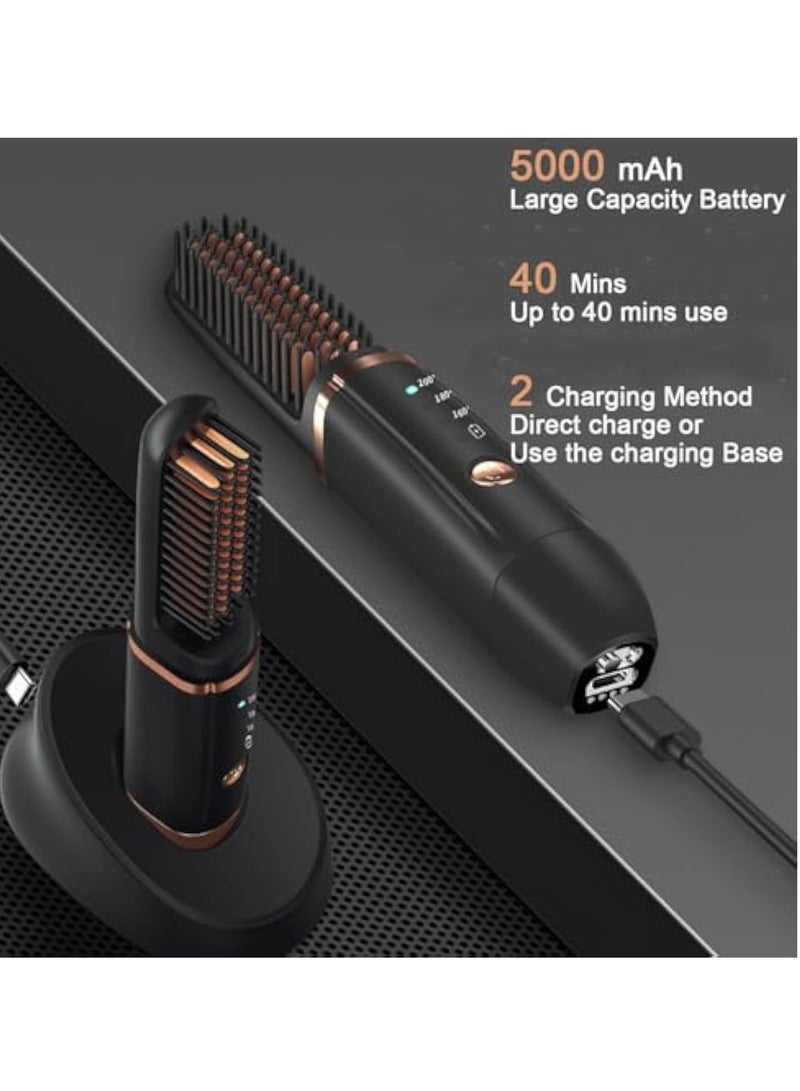 Zikra Hair Straightener, Cordless Hair Straighteners Brush, Portable Mini Straightening Comb, Beard Straightener Brush Heats Up Quickly, USB-C Rechargeable, for Thin Straight Hair Styling, Lasting Result - Image 4
